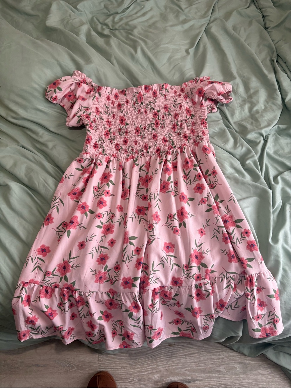 Pink Floral Smocked Summer Dress
